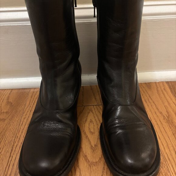 VINTAGE Miu Miu Black Leather Booties Cone/Kitten  Heel EU 37.5 - Picture 4 of 13